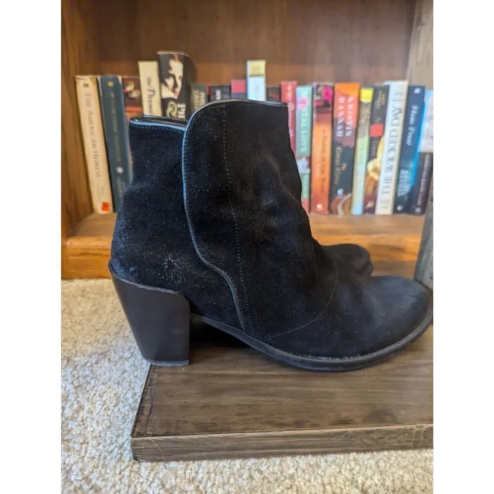 Fly London Women’s Size EU 40 US 10 Black Suede Ankle Booties Boots Heeled